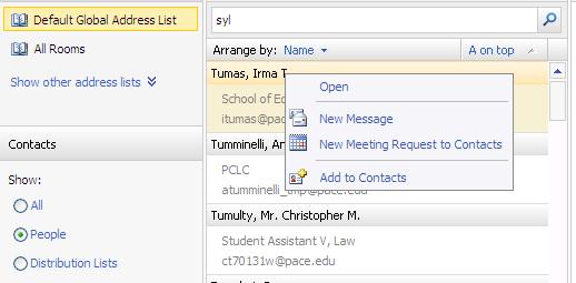 DRAFT COPY CONTACTS right click the name of the person in the Global Address List you want to add as a contact select Add to Contacts A Contact