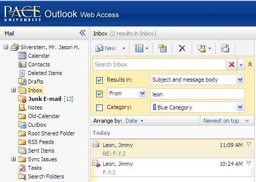 the button to run the query Note: The search feature in Contacts and Tasks works the same way, but has fewer options in Advanced Search, and only the category option is