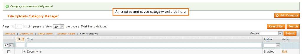 Once you save the category, it will be seen enlisted under Manage Categories along with details. 4.