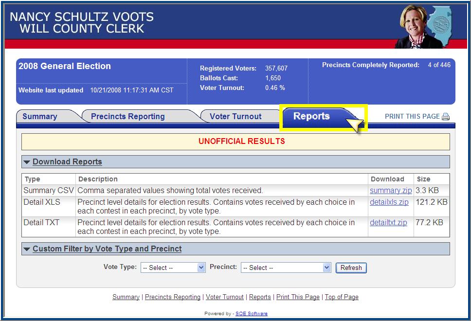Reports tab On the Reports tab, the following options for viewing and creating reports are available. Download Reports.