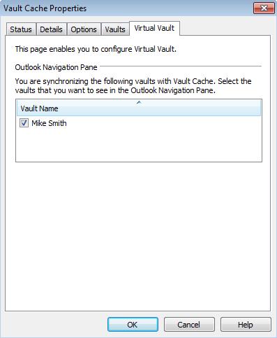 Setting up Enterprise Vault Showing or hiding your Virtual Vault 15 Showing or hiding your Virtual Vault Your Virtual Vault normally appears automatically in the Outlook Navigation Pane after your