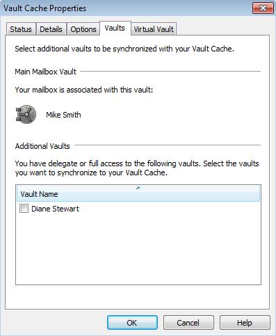 Managing Enterprise Vault archiving Viewing and changing your Vault Cache properties 37 3 In the Vault Cache Properties, click the Vaults tab.