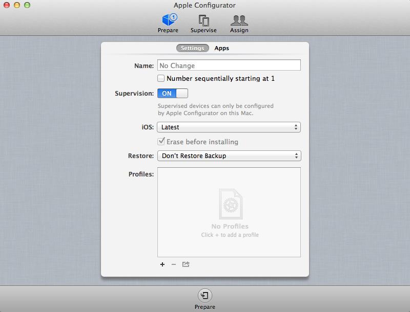 5. If you do not want devices to be synced with itunes on another computer or used with Apple Configurator on another computer, turn the Supervision switch on.