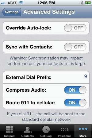 Advanced Settings Override auto-lock: You can choose to override the auto-lock so that the iphone will never automatically go to sleep while the 8x8 application is running.