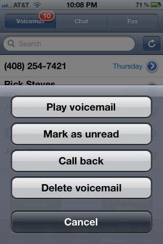 You can also set up your voicemail greetings and change user preferences. To view voicemail notifications 1. Tap the voicemail icon.