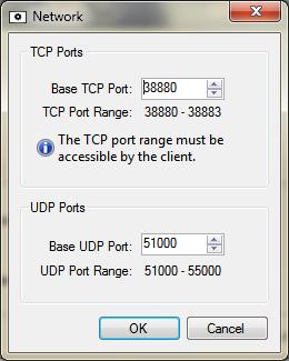 Avigilon Control Center Server User Guide Figure B. Network dialog box o o The UDP and TCP port ranges used by the Server software are updated as the base port changes.