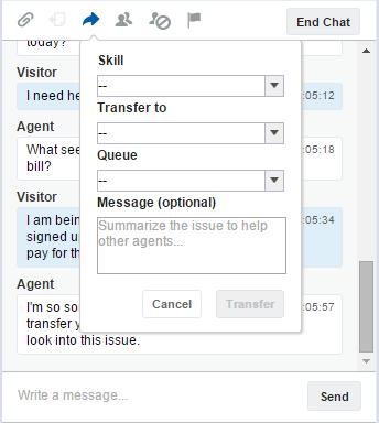 Transfer Chats Note: There are options for each type of transfer that s enabled for your Salesforce org.