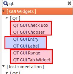 We see that there are a bunch of sinks, which again we cannot use in this case. That leaves us with the GUI Widgets which are six options.