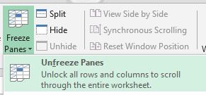 Within the Freeze panes icon, there are a couple of options that can be applied; Freeze Panes The user is able to freeze the area above and to