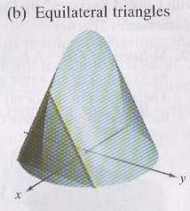 b) Here my cross sections are equilateral triangles. This one is a bit trickier because you have to know your geometry relationships of equilateral triangles.