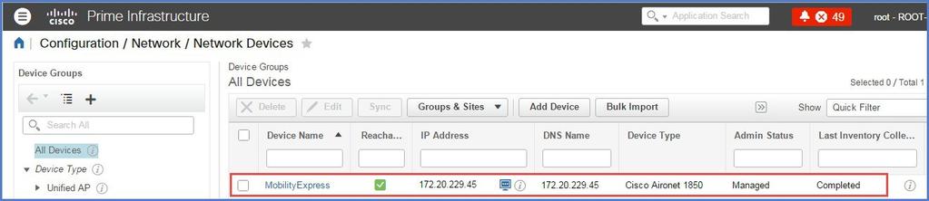 Adding Mobility Express to Prime Managing Mobility Express Deployments from Cisco Prime Infrastructure Note You must configure the SNMP community strings on the Mobility Express controller prior to