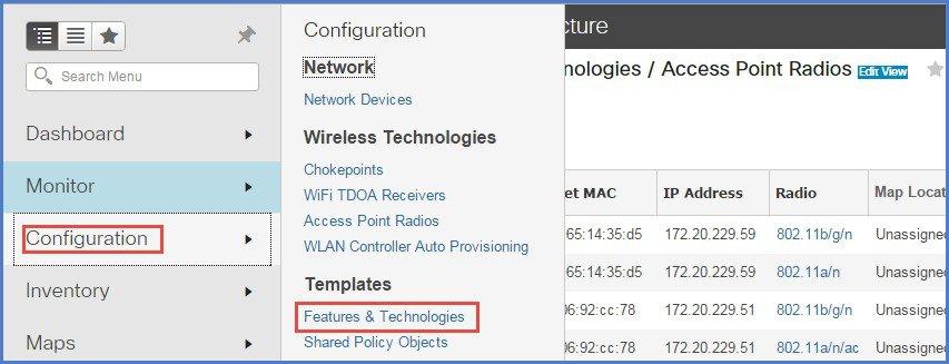 Configuration > Feature & Technologies under Template.