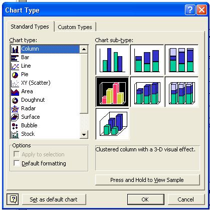Changing the chart type (to a line chart, area chart, etc.): If your chart does not already have a striped selection box around it, double-click inside the chart region and one should appear.
