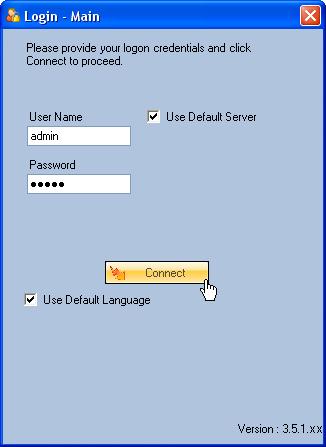 Enter the User Name and Password (the default is admin for both User Name and Password). 3. Click CONNECT and the Doors.