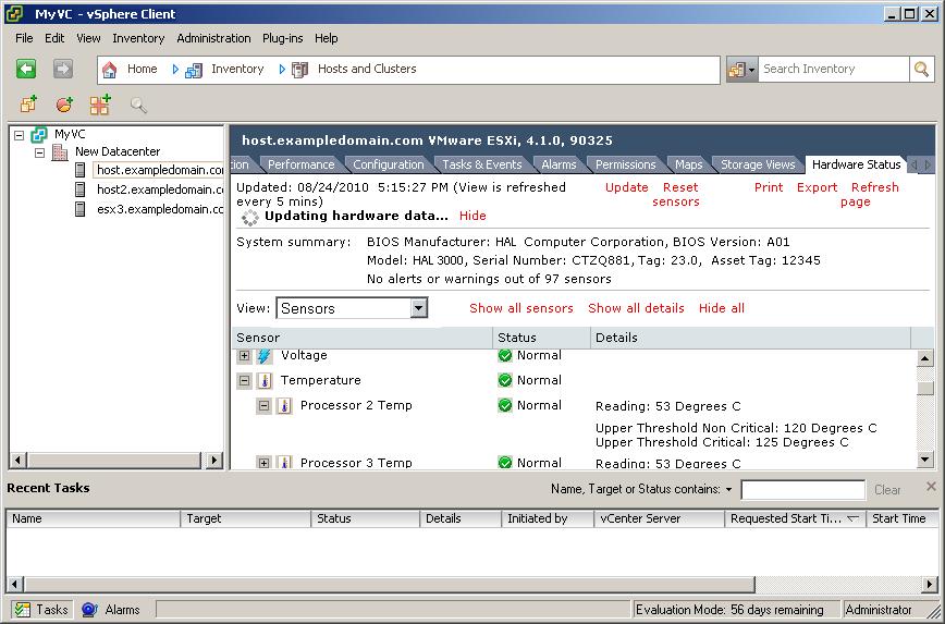 Figure 4. Temperature Sensor Software Health The vsphere Client displays software information as a sensor. A software sensor reports a description of an installed software or firmware module.