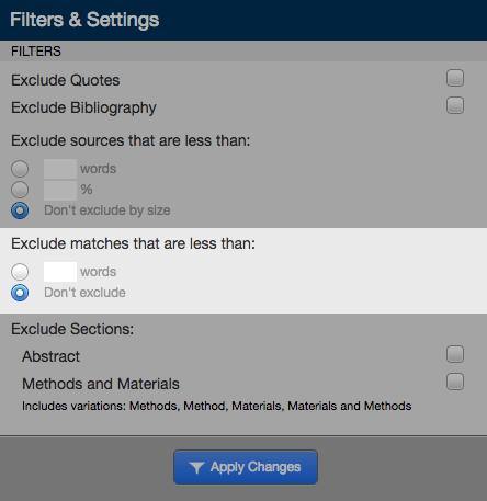 Select the Apply Changes button at the bottom of the filter and settings sidebar to apply the changes Excluding Sections To exclude a section, such as an abstract or a methods and materials section,