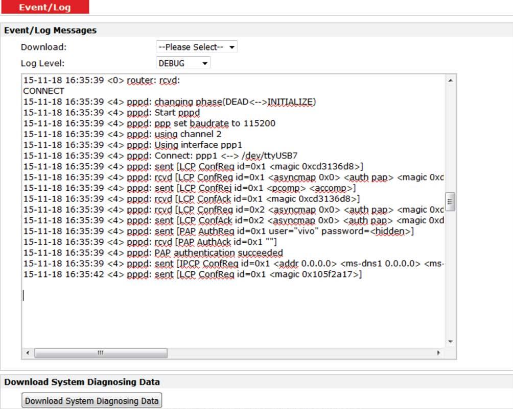 3.10 STATUS -> EVENT/LOG This section displays the router s event/log information.