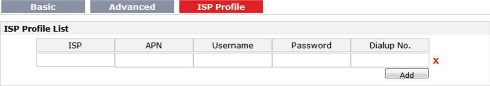 ISP Profile This section allow users to preset some ISP profiles which will be shown in the selection list of Configuration -> Cellular WAN -> Network Provider Type.