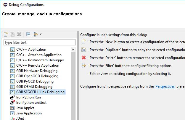 Create a new launch configuration by clicking on the icon shown in Figure 40. Figure 40 - Debug configuration Go to the Debugger tab.