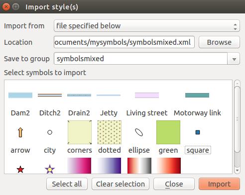 Share symbols The Share item tool, at the right bottom of the Style Library dialog, offers options to easily share symbols with others: users can indeed export their symbols and import symbols to