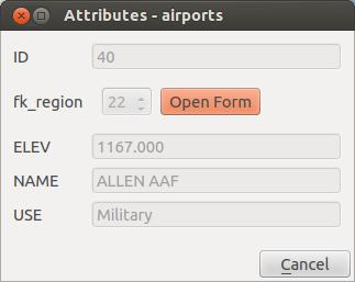 Рис. 12.66: Identification dialog airport with relation to regions This version of QGIS does not track if somebody else is editing the same feature at the same time as you are.