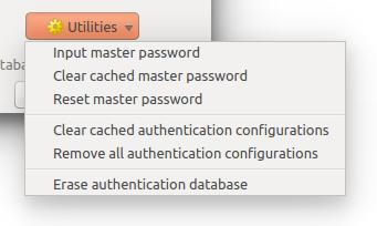 Рис. 16.13: Utilities menu ˆ Input master password Opens the master password input dialog, independent of performing any auth db command.