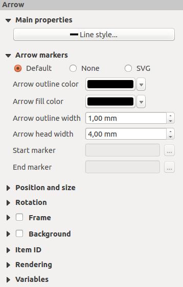 Рис. 19.46: Arrow Item properties Tab ˆ SVG Marker: To draw a line with an SVG Start marker and/or End marker For Default Arrow marker you can use following options to style the arrow head.
