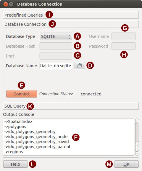 Рис. 20.13: Окно «Соединение с БД» расширения evis 2. Сервер БД: Адрес сервера баз данных. 3. Port: The port number if a MySQL or PostgreSQL database type is selected. 4.