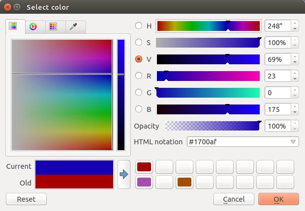 Рис. 8.2: Color selector ramp tab With color ramp or with color wheel, you can browse to all possible color combinations. There are other possibilities though.