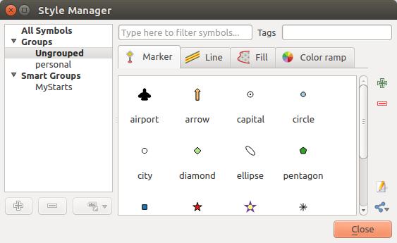 Глава 12 Работа с векторными данными 12.1 The Symbol Library 12.1.1 The Style Manager The Style Manager is the place where users can manage and create generic symbols to be used in several QGIS projects.