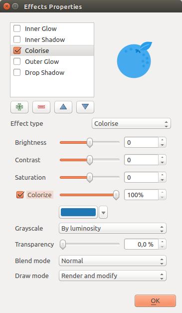 Рис. 12.24: Draw Effects: Colorize dialog Рис. 12.25: Draw Effects: Drop Shadow dialog 12.