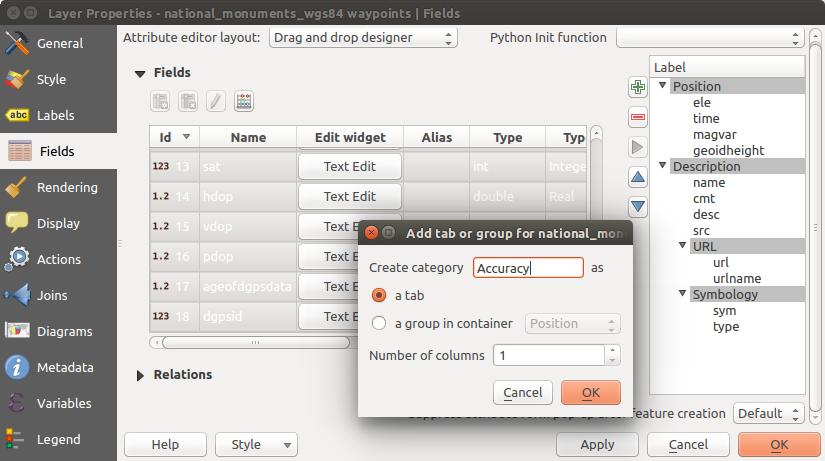 The drag and drop designer Choose Drag and drop designer from the Attribute editor layout combobox to layout the features form within QGIS.