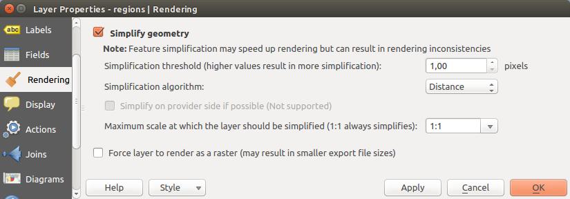 54: Layer Geometry Simplification dialog Примечание: Feature generalisation may introduce artefacts into your rendered output in some cases.