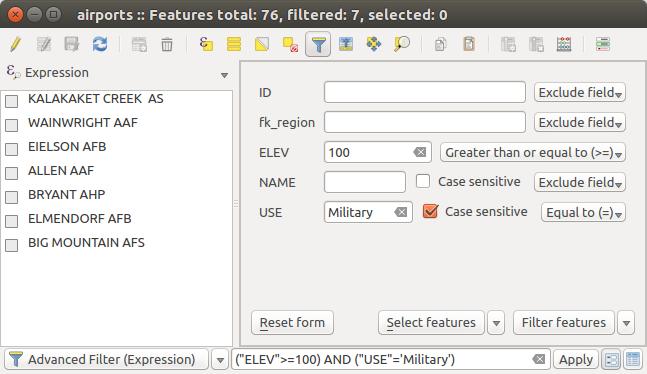 ˆ Field Filter - allows the user to filter based on value of a field: choose a column from a list, type a value and press Enter to filter.