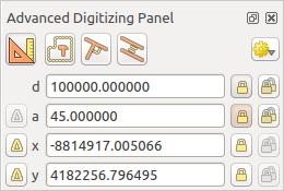 12.5.5 The Advanced Digitizing panel When capturing, reshaping, splitting new or existing geometries you also have the possibility to use the Advanced Digitizing panel.