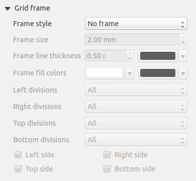 Overviews Рис. 14.16: Grid Frame Dialog You can choose which annotation to show. The options are: show all, latitude only, longitude only, or disable(none). This is useful when the map is rotated.