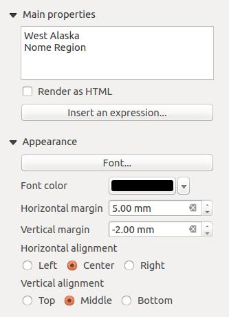14.2.3 The Label Item To add a label, click the Add label icon, place the element with the left mouse button on the Print Composer canvas and position and customize its appearance in the label Item