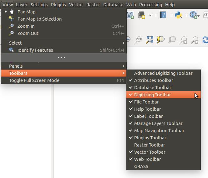 Рис. 7.2: The Toolbars menu 7.2.2 Panels Besides toolbars, QGIS provides by default many panels to work with.
