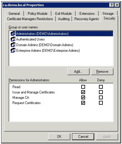 1. In Control Panel, open Add or Remove Programs, and then click Add/Remove Windows Components. 2. In the Windows Components Wizard page, choose Certificate Services, and then click Next. 3.