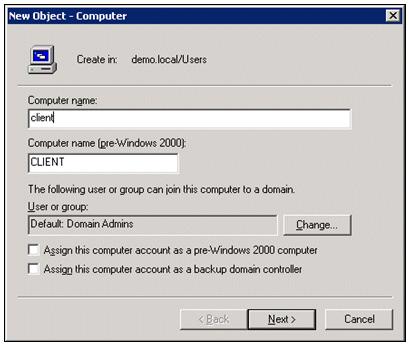 Add Computers to the Domain Perform these steps: Note: If the computer is already added to the domain, proceed to Add Users to the Domain. 1. Open the Active Directory Users and Computers snap in. 2.