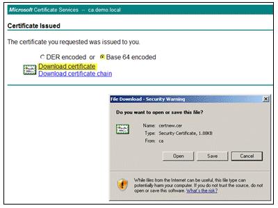 12. Click Save in order to save the certificate