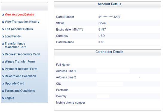 View Account Details After you log in the card website, you will see items on the upper left corner.