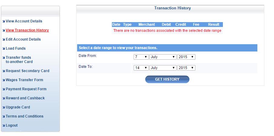 View Transaction History Choose the date and click the GET