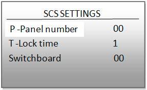 address T - Lock time: Door lock time delay (Not used) Switchboard: SCS address of the switchboard Signal type of lock: