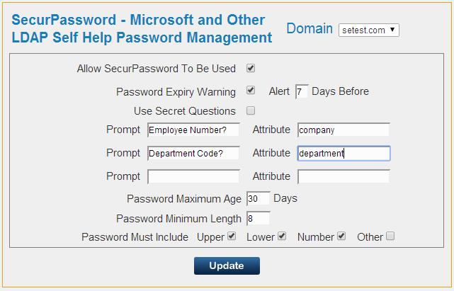 5.1 Reset password with existing AD information Domain password reset, using existing AD information. The system can be setup so that existing AD information can be used to reset the domain password.