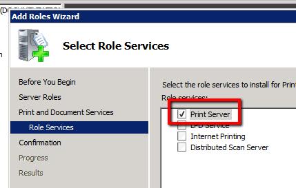Services 4) Ensure only Print Server is checked: 5) Finally, click install.