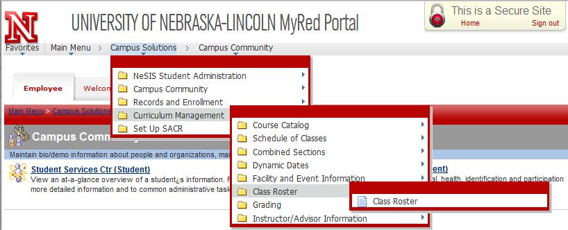 In the example below, the Curriculum Management screen could be found by selecting