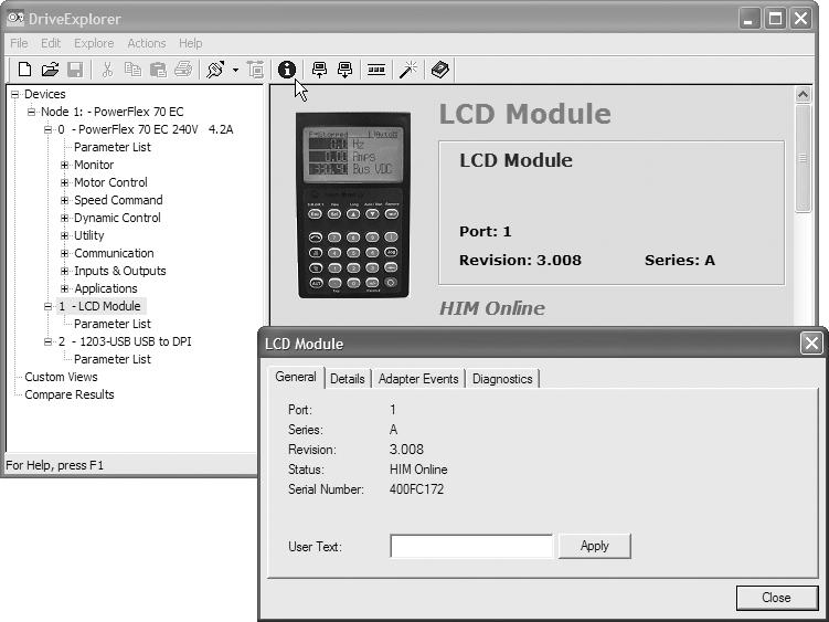 PowerFlex 7-Class Human Interface Module Series A Firmware v3.010 3 Using DriveExplorer Lite/Full 1.