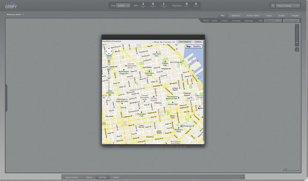 UniFi Controller User Guide 4. The default view is Map, which looks like a street map.