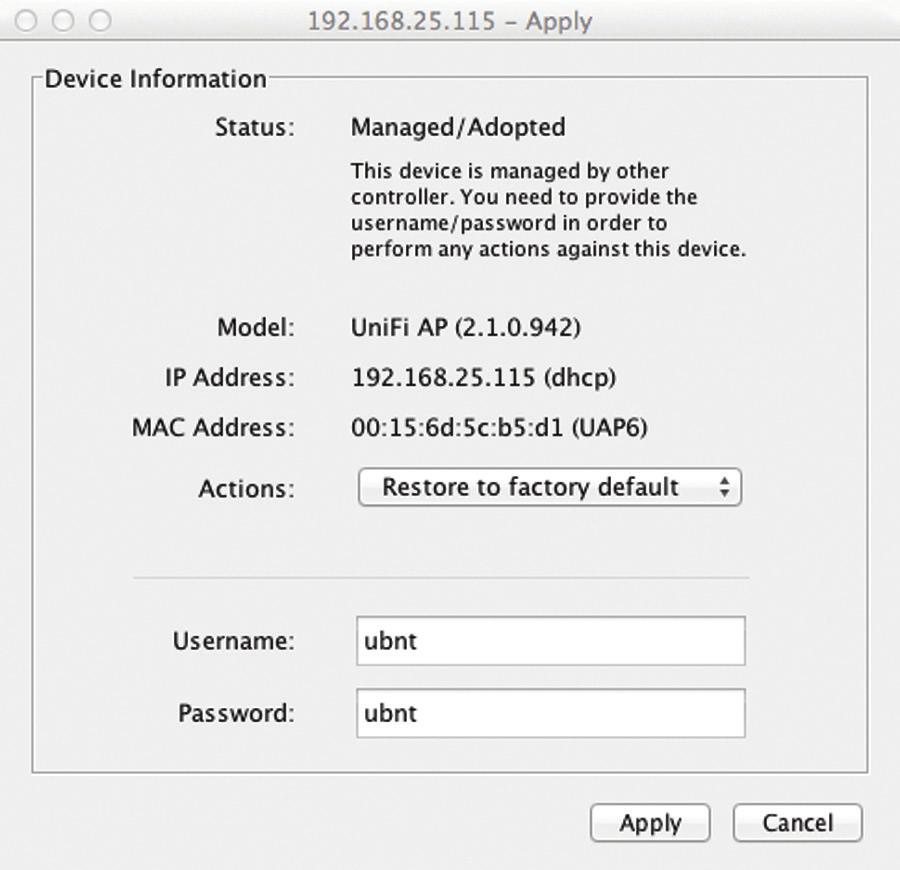 Reset Reset the Access Point to factory default settings.